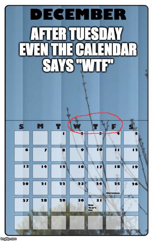 I owe, I owe, so off to work I go | AFTER TUESDAY EVEN THE CALENDAR SAYS "WTF" | image tagged in funny,so tired,hard work | made w/ Imgflip meme maker