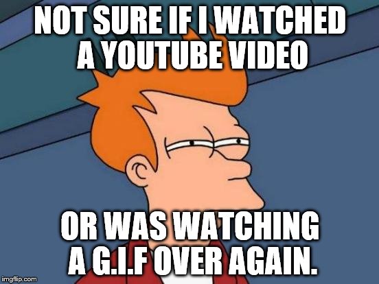 Futurama Fry Meme | NOT SURE IF I WATCHED A YOUTUBE VIDEO OR WAS WATCHING A G.I.F OVER AGAIN. | image tagged in memes,futurama fry | made w/ Imgflip meme maker