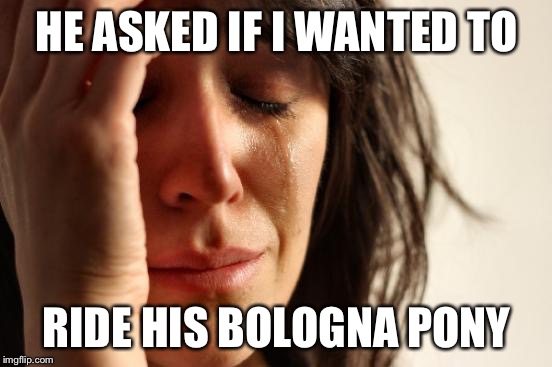 First World Problems | HE ASKED IF I WANTED TO RIDE HIS BOLOGNA PONY | image tagged in memes,first world problems | made w/ Imgflip meme maker