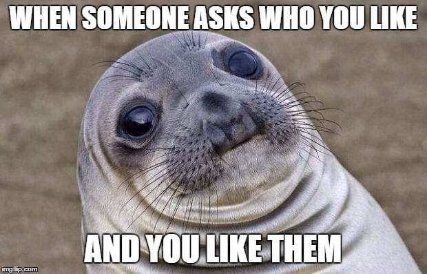 Awkward Moment Sealion Meme | WHEN SOMEONE ASKS WHO YOU LIKE AND YOU LIKE THEM | image tagged in memes,awkward moment sealion | made w/ Imgflip meme maker