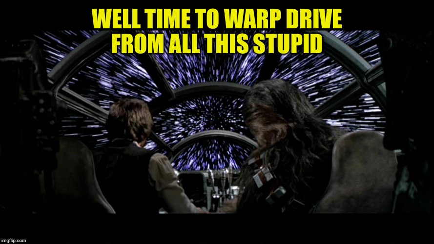 Han and chewy  | WELL TIME TO WARP DRIVE FROM ALL THIS STUPID | image tagged in han and chewy | made w/ Imgflip meme maker