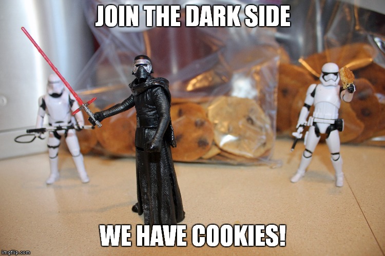 We have cookies! | JOIN THE DARK SIDE WE HAVE COOKIES! | image tagged in star wars,cookies,force,the force,starwars | made w/ Imgflip meme maker