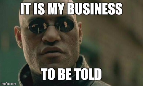 Matrix Morpheus Meme | IT IS MY BUSINESS TO BE TOLD | image tagged in memes,matrix morpheus | made w/ Imgflip meme maker