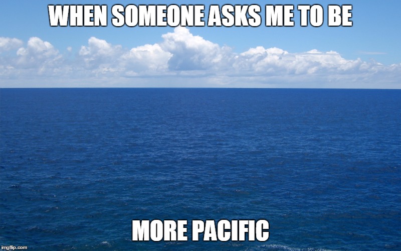 When Somebody Asks Me | WHEN SOMEONE ASKS ME TO BE MORE PACIFIC | image tagged in pacific,pun | made w/ Imgflip meme maker