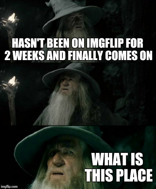 I'm back baby... back!!! | HASN'T BEEN ON IMGFLIP FOR 2 WEEKS AND FINALLY COMES ON WHAT IS THIS PLACE | image tagged in memes,confused gandalf | made w/ Imgflip meme maker