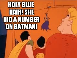 HOLY BLUE HAIR! SHE DID A NUMBER ON BATMAN! | made w/ Imgflip meme maker