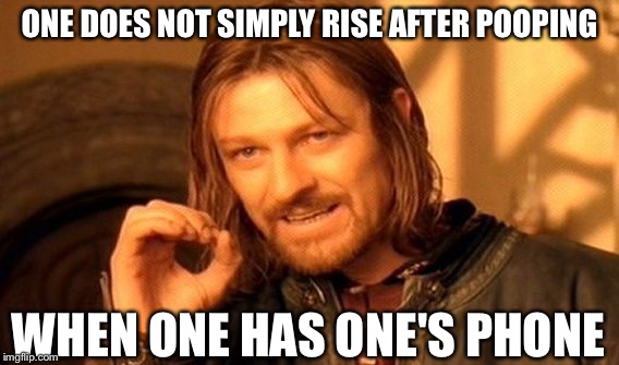 One Does Not Simply | ONE DOES NOT SIMPLY RISE AFTER POOPING WHEN ONE HAS ONE'S PHONE | image tagged in memes,one does not simply | made w/ Imgflip meme maker