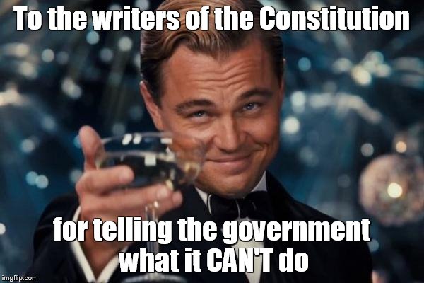 Leonardo Dicaprio Cheers Meme | To the writers of the Constitution for telling the government what it CAN'T do | image tagged in memes,leonardo dicaprio cheers | made w/ Imgflip meme maker