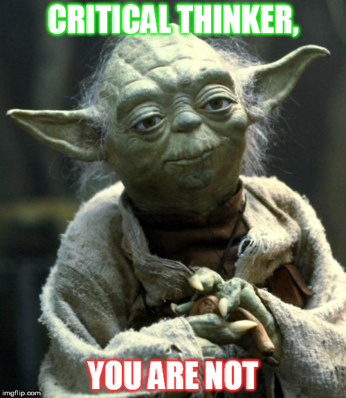 Star Wars Yoda | CRITICAL THINKER, YOU ARE NOT | image tagged in master yoda | made w/ Imgflip meme maker