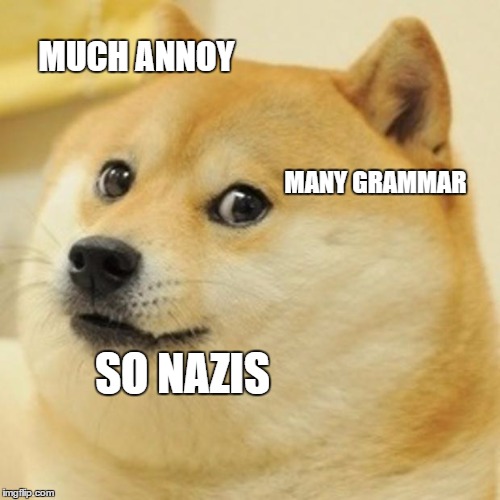 Doge Meme | MUCH ANNOY MANY GRAMMAR SO NAZIS | image tagged in memes,doge | made w/ Imgflip meme maker