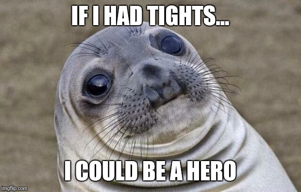 Awkward Moment Sealion Meme | IF I HAD TIGHTS... I COULD BE A HERO | image tagged in memes,awkward moment sealion | made w/ Imgflip meme maker