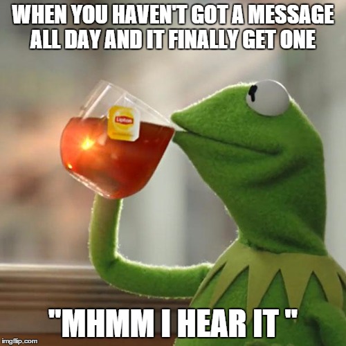 But That's None Of My Business | WHEN YOU HAVEN'T GOT A MESSAGE ALL DAY AND IT FINALLY GET ONE "MHMM I HEAR IT " | image tagged in memes,but thats none of my business,kermit the frog | made w/ Imgflip meme maker