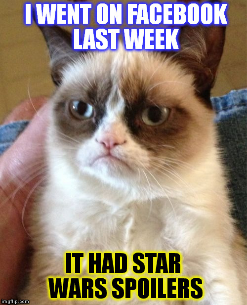 Grumpy Cat Meme | I WENT ON FACEBOOK LAST WEEK IT HAD STAR WARS SPOILERS | image tagged in memes,grumpy cat | made w/ Imgflip meme maker