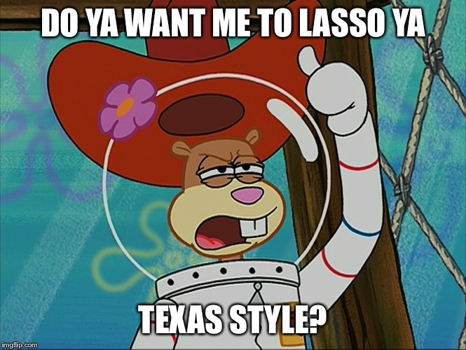 Do Ya Want Me To Lasso Ya Texas Style? | DO YA WANT ME TO LASSO YA TEXAS STYLE? | image tagged in sandy cheeks - tough,memes,sandy cheeks cowboy hat,funny,texas girl,spongebob squarepants | made w/ Imgflip meme maker