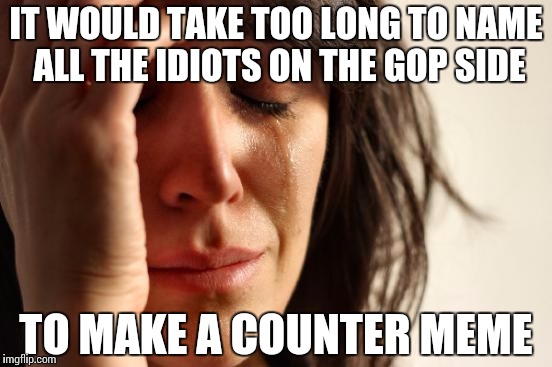 First World Problems Meme | IT WOULD TAKE TOO LONG TO NAME ALL THE IDIOTS ON THE GOP SIDE TO MAKE A COUNTER MEME | image tagged in memes,first world problems | made w/ Imgflip meme maker