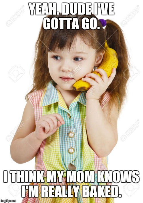 I'm stoned and I'm on the banana phone.  | YEAH. DUDE I'VE GOTTA GO. I THINK MY MOM KNOWS I'M REALLY BAKED. | image tagged in funny memes | made w/ Imgflip meme maker