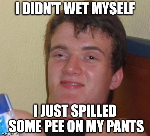 10 Guy Meme | I DIDN'T WET MYSELF I JUST SPILLED SOME PEE ON MY PANTS | image tagged in memes,10 guy | made w/ Imgflip meme maker