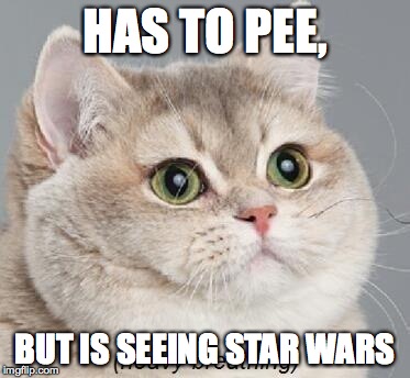 Heavy Breathing Cat Meme | HAS TO PEE, BUT IS SEEING STAR WARS | image tagged in memes,heavy breathing cat | made w/ Imgflip meme maker