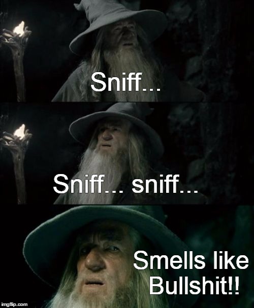 Confused Gandalf | Sniff... Sniff... sniff... Smells like Bullshit!! | image tagged in memes,confused gandalf | made w/ Imgflip meme maker