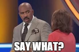 Steve Harvey ahh snap | SAY WHAT? | image tagged in steve harvey ahh snap | made w/ Imgflip meme maker