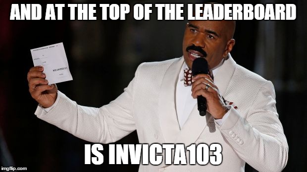 He had one job to do | AND AT THE TOP OF THE LEADERBOARD IS INVICTA103 | image tagged in steve harvey tells it,meme,memes | made w/ Imgflip meme maker