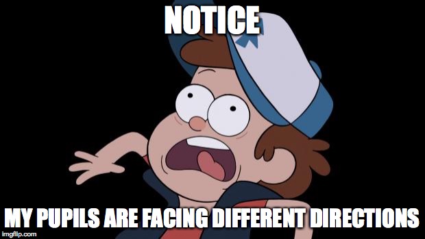 dipper screaming | NOTICE MY PUPILS ARE FACING DIFFERENT DIRECTIONS | image tagged in dipper screaming | made w/ Imgflip meme maker