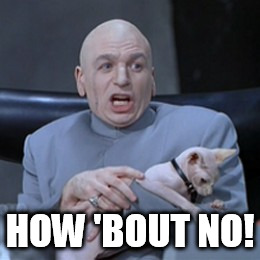 Doctor Evil with Cat | HOW 'BOUT NO! | image tagged in doctor evil with cat | made w/ Imgflip meme maker