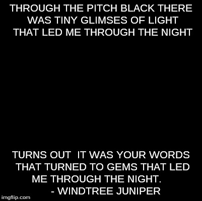 Blank | THROUGH THE PITCH BLACK THERE WAS TINY GLIMSES OF LIGHT THAT LED ME THROUGH THE NIGHT TURNS OUT  IT WAS YOUR WORDS THAT TURNED TO GEMS THAT  | image tagged in blank | made w/ Imgflip meme maker