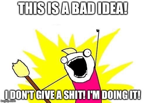 X All The Y | THIS IS A BAD IDEA! I DON'T GIVE A SHIT! I'M DOING IT! | image tagged in memes,x all the y | made w/ Imgflip meme maker