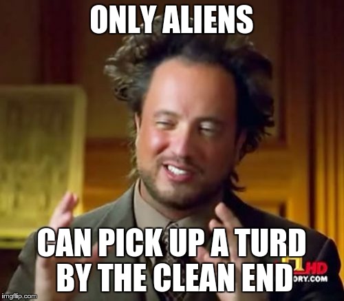 Ancient Aliens Meme | ONLY ALIENS CAN PICK UP A TURD BY THE CLEAN END | image tagged in memes,ancient aliens | made w/ Imgflip meme maker