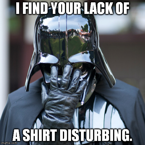 When I see a fat guy jogging shirtless: | I FIND YOUR LACK OF A SHIRT DISTURBING. | image tagged in memes,darth vader,facepalm,vader facepalm | made w/ Imgflip meme maker