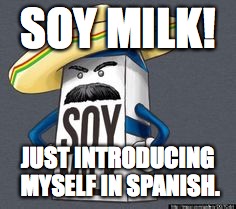 Think about it. | SOY MILK! JUST INTRODUCING MYSELF IN SPANISH. | image tagged in humor,jokes,soy milk,funny | made w/ Imgflip meme maker