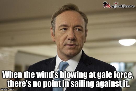 When the wind's blowing at gale force, there's no point in sailing against it. | image tagged in house of cards | made w/ Imgflip meme maker