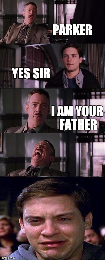 Peter Parker Cry | PARKER YES SIR I AM YOUR FATHER | image tagged in memes,peter parker cry | made w/ Imgflip meme maker