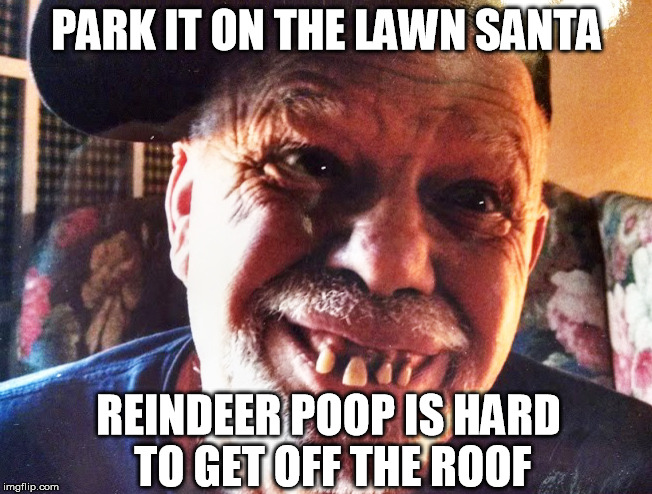 TypRedneck | PARK IT ON THE LAWN SANTA REINDEER POOP IS HARD TO GET OFF THE ROOF | image tagged in typredneck | made w/ Imgflip meme maker