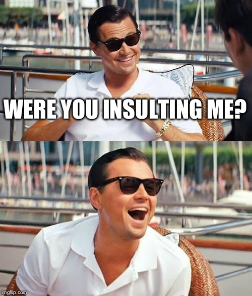 Leonardo Dicaprio Wolf Of Wall Street | WERE YOU INSULTING ME? | image tagged in memes,leonardo dicaprio wolf of wall street | made w/ Imgflip meme maker