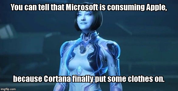 Paradise Lost In Space | You can tell that Microsoft is consuming Apple, because Cortana finally put some clothes on. | image tagged in halo 5,cortana,master chief | made w/ Imgflip meme maker