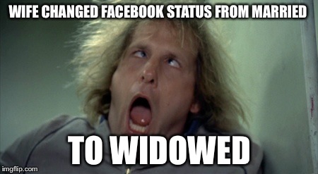 Scary Harry | WIFE CHANGED FACEBOOK STATUS FROM MARRIED TO WIDOWED | image tagged in memes,scary harry | made w/ Imgflip meme maker