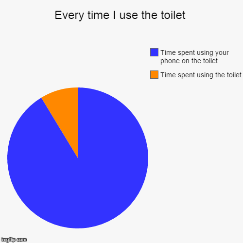 Every time I use the toilet | Time spent using the toilet, Time spent using your phone on the toilet | image tagged in funny,pie charts | made w/ Imgflip chart maker