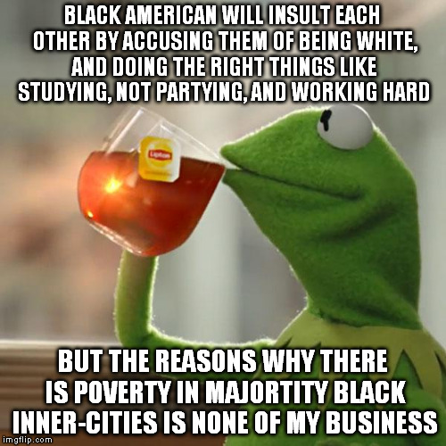 But That's None Of My Business Meme | BLACK AMERICAN WILL INSULT EACH OTHER BY ACCUSING THEM OF BEING WHITE, AND DOING THE RIGHT THINGS LIKE STUDYING, NOT PARTYING, AND WORKING H | image tagged in memes,but thats none of my business,kermit the frog | made w/ Imgflip meme maker