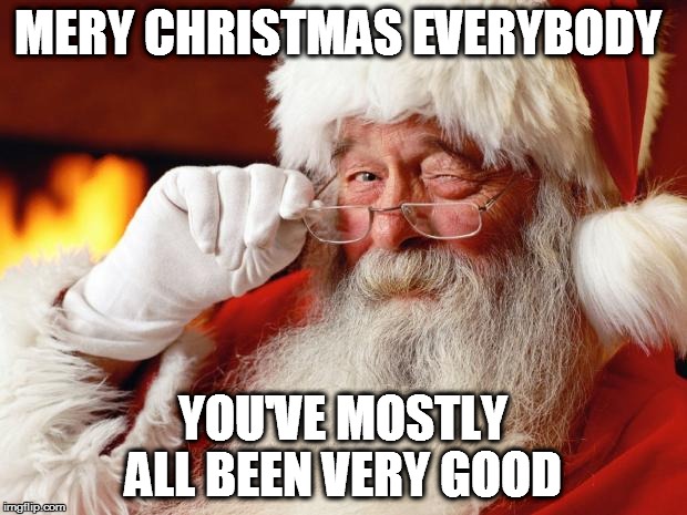 santa | MERY CHRISTMAS EVERYBODY YOU'VE MOSTLY ALL BEEN VERY GOOD | image tagged in santa | made w/ Imgflip meme maker