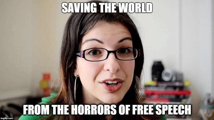 Anita Sarkeesian | SAVING THE WORLD FROM THE HORRORS OF FREE SPEECH | image tagged in feminism | made w/ Imgflip meme maker