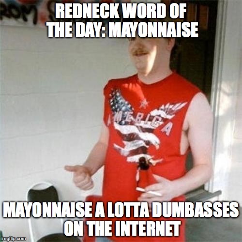 What have I done... :/ | REDNECK WORD OF THE DAY: MAYONNAISE MAYONNAISE A LOTTA DUMBASSES ON THE INTERNET | image tagged in memes,redneck randal,redneck word of the day | made w/ Imgflip meme maker