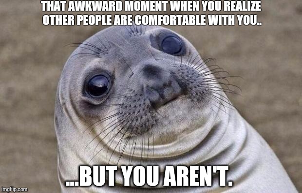 Awkward Moment Sealion Meme | THAT AWKWARD MOMENT WHEN YOU REALIZE OTHER PEOPLE ARE COMFORTABLE WITH YOU.. ...BUT YOU AREN'T. | image tagged in memes,awkward moment sealion | made w/ Imgflip meme maker