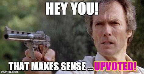 dirty harry | HEY YOU! THAT MAKES SENSE ... UPVOTED! | image tagged in dirty harry | made w/ Imgflip meme maker