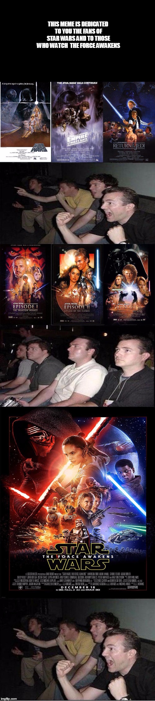 Reaction guys meme to the star wars movies | THIS MEME IS DEDICATED TO YOU THE FANS OF STAR WARS AND TO THOSE WHO WATCH THE FORCE AWAKENS | image tagged in starwars | made w/ Imgflip meme maker