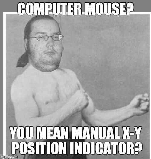 Overly nerdy nerd | COMPUTER MOUSE? YOU MEAN MANUAL X-Y POSITION INDICATOR? | image tagged in overly nerdy nerd | made w/ Imgflip meme maker