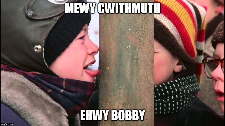 Merry Christmas all you flippers! | MEWY CWITHMUTH EHWY BOBBY | image tagged in memes,funny,a christmas story | made w/ Imgflip meme maker
