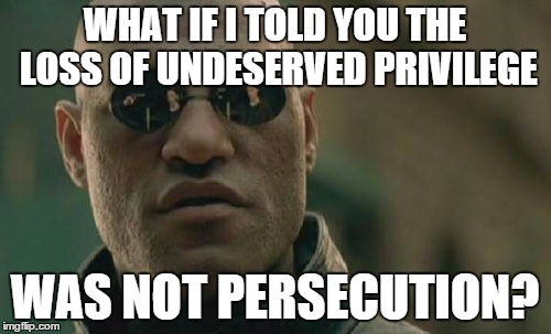 Matrix Morpheus | WHAT IF I TOLD YOU THE LOSS OF UNDESERVED PRIVILEGE WAS NOT PERSECUTION? | image tagged in memes,matrix morpheus | made w/ Imgflip meme maker