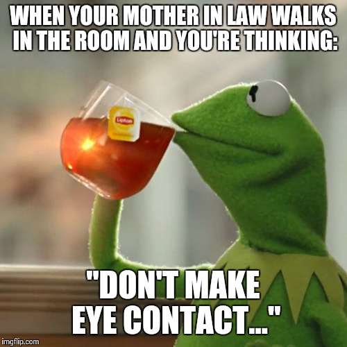 But That's None Of My Business Meme | WHEN YOUR MOTHER IN LAW WALKS IN THE ROOM AND YOU'RE THINKING: "DON'T MAKE EYE CONTACT..." | image tagged in memes,but thats none of my business,kermit the frog | made w/ Imgflip meme maker